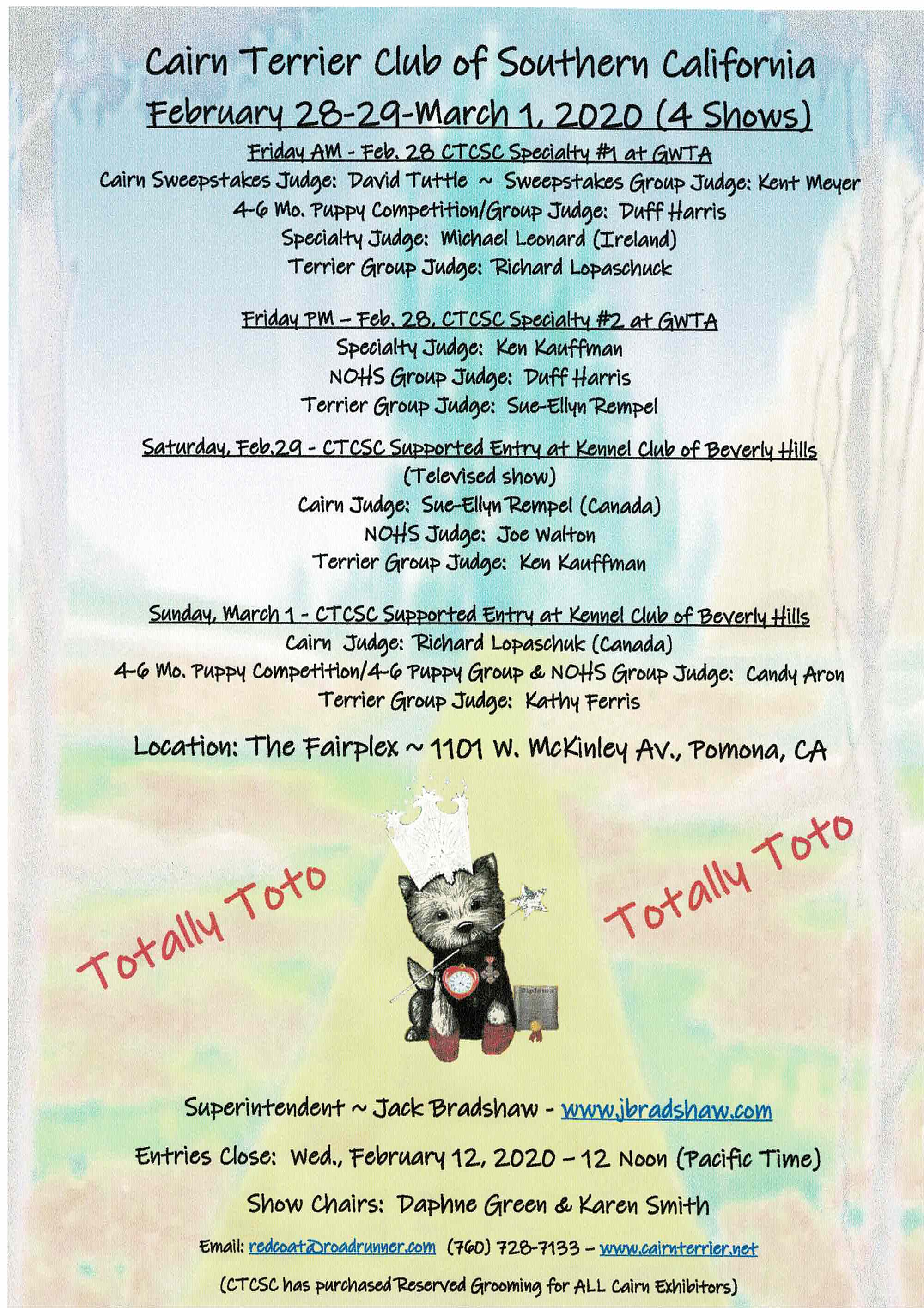 You are currently viewing Cairn Terrier Club of Southern California – “Totally Toto” 2020 Specialty Weekend